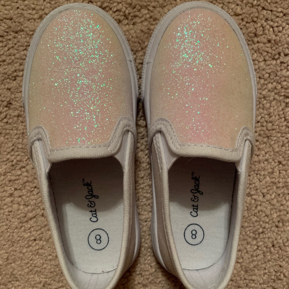 Toddler Girls Cat & Jack White Glitter Shoes. Size 8.